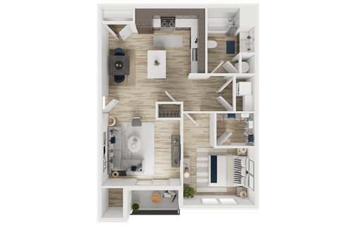 Floor plan for 1 bed, 1 bath, 713 sqft